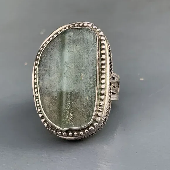 Statement Ring . Israel sterling silver Roman glass ring . Silver Filigree Jewe